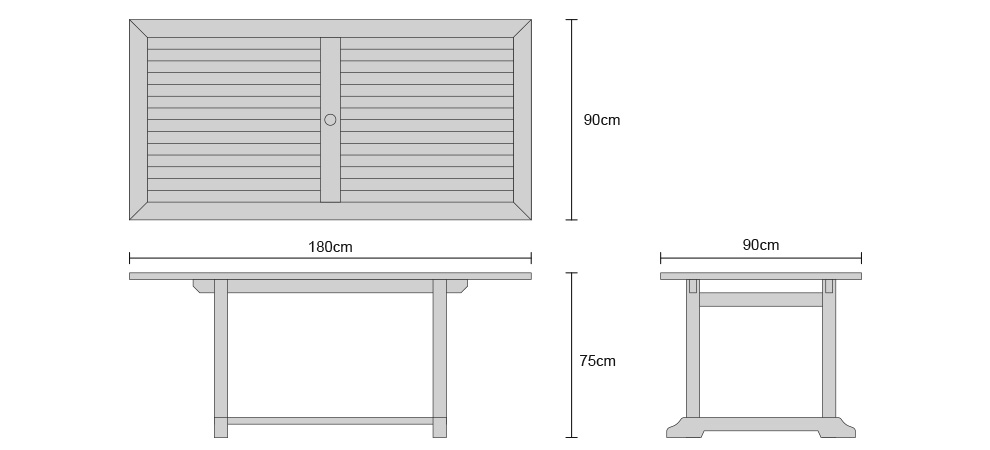 Hilgrove Teak Fixed Table 180cm - Dimensions